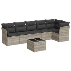 Salon de jardin avec coussins 7 pcs gris clair résine tressée 510374510374
