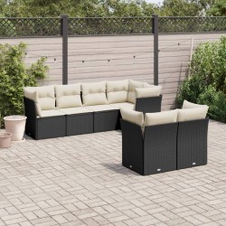 Salon de jardin 7 pcs avec coussins noir résine tressée 510376510376