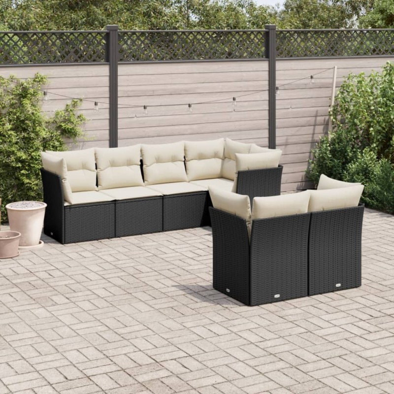 Salon de jardin 7 pcs avec coussins noir résine tressée 510376510376