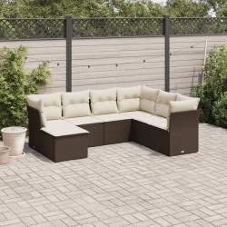 Salon de jardin avec coussins 7 pcs marron résine tressée 510377510377