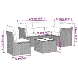 Salon de jardin 6 pcs avec coussins noir résine tressée 510383510383