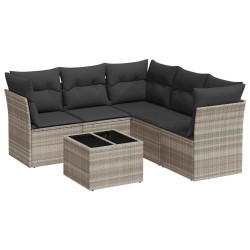 Salon de jardin 6 pcs avec coussins gris clair résine tressée 510384510384