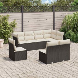 Salon de jardin 8 pcs avec coussins noir résine tressée 510386510386