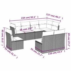 Salon de jardin 8 pcs avec coussins noir résine tressée 510386510386
