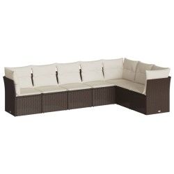 Salon de jardin avec coussins 7 pcs marron résine tressée 510387510387