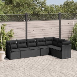 Salon de jardin 7 pcs avec coussins noir résine tressée 510388510388