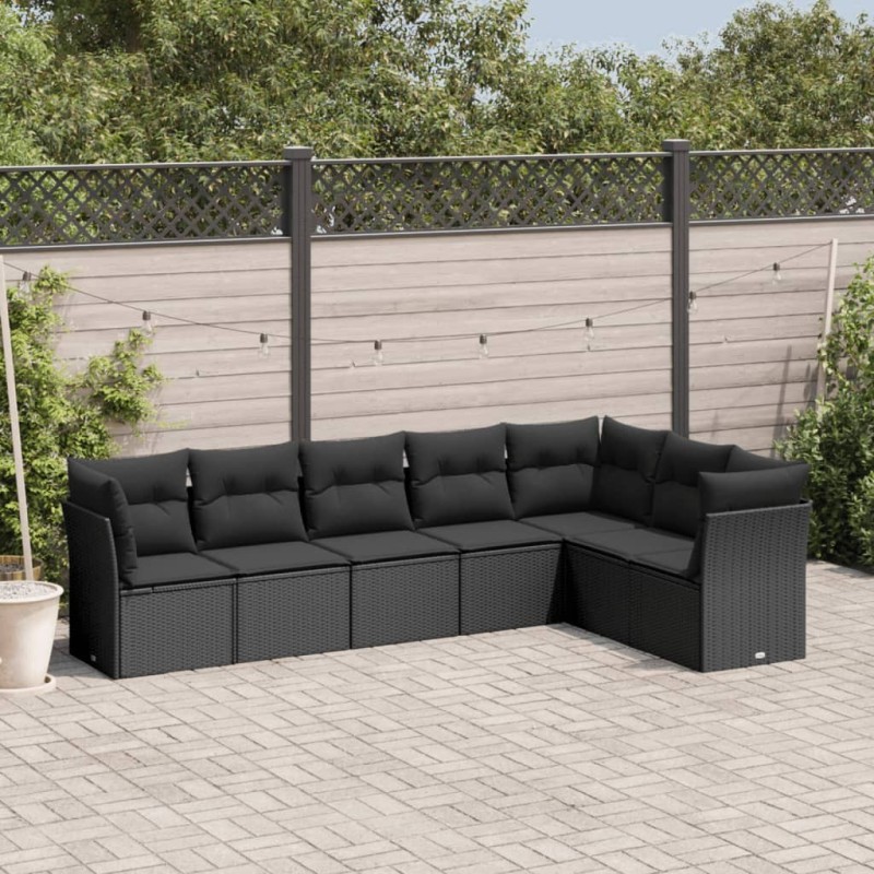 Salon de jardin 7 pcs avec coussins noir résine tressée 510388510388
