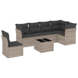 Salon de jardin avec coussins 7 pcs gris clair résine tressée 510390510390