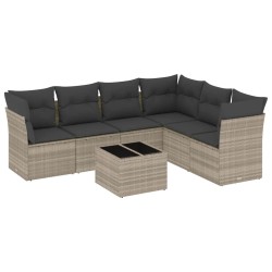 Salon de jardin avec coussins 7 pcs gris clair résine tressée 510393510393