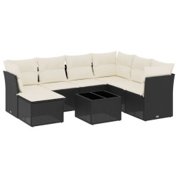 Salon de jardin 8 pcs avec coussins noir résine tressée 510395510395