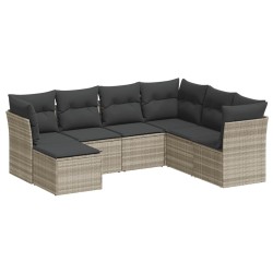 Salon de jardin avec coussins 7 pcs gris clair résine tressée 510396510396