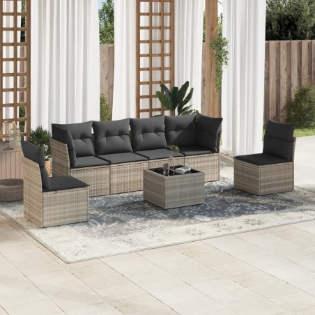 Salon de jardin avec coussins 7 pcs gris clair résine tressée 510399510399