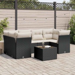 Salon de jardin 7 pcs avec coussins noir résine tressée 510403510403