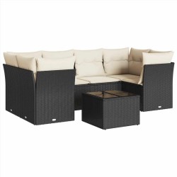 Salon de jardin 7 pcs avec coussins noir résine tressée 510403510403