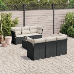 Salon de jardin 7 pcs avec coussins noir résine tressée 510404510404
