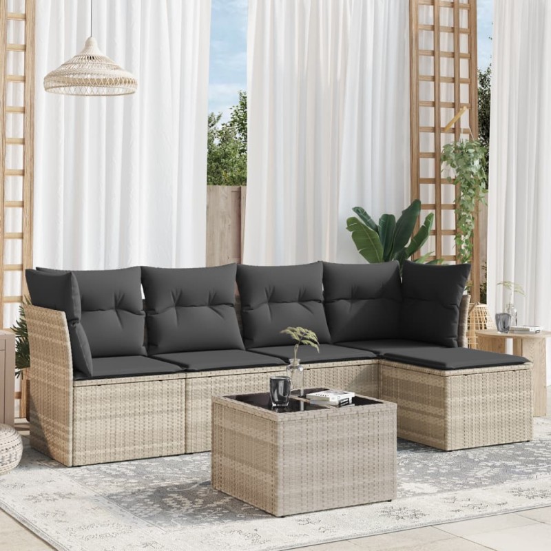 Salon de jardin 6 pcs avec coussins gris clair résine tressée 510405510405