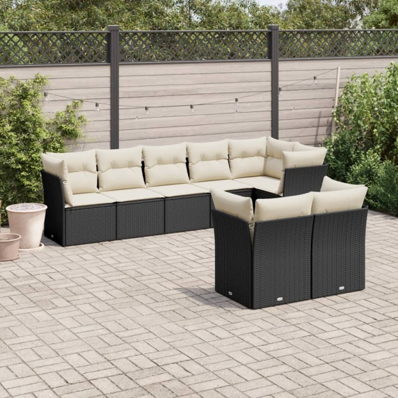 Salon de jardin 8 pcs avec coussins noir résine tressée 510413510413