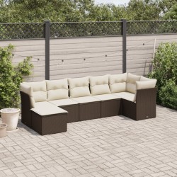 Salon de jardin avec coussins 7 pcs marron résine tressée 510414510414
