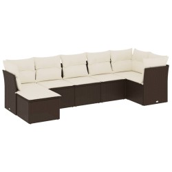 Salon de jardin avec coussins 7 pcs marron résine tressée 510414510414