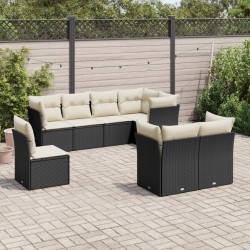 Salon de jardin 8 pcs avec coussins noir résine tressée 510415510415