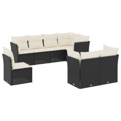 Salon de jardin 8 pcs avec coussins noir résine tressée 510415510415
