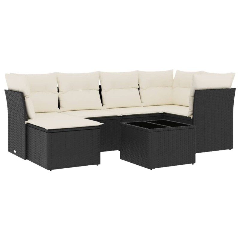 Salon de jardin 7 pcs avec coussins noir résine tressée 510417510417