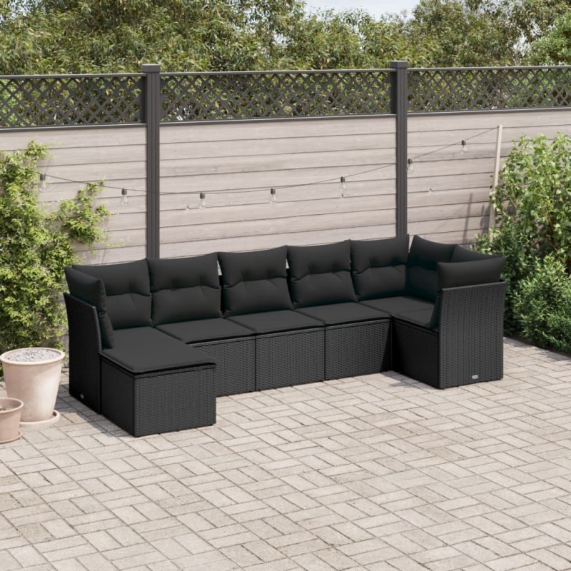 Salon de jardin 7 pcs avec coussins noir résine tressée 510419510419