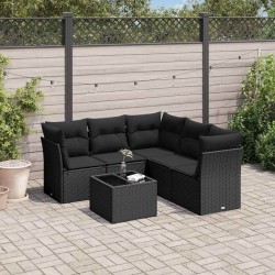 Salon de jardin 6 pcs avec coussins noir résine tressée 510421510421