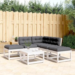 Salon de jardin 5 pcs avec coussins blanc bois massif de pin  510424510424