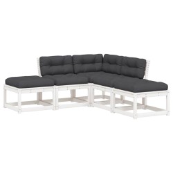 Salon de jardin 5 pcs avec coussins blanc bois massif de pin  510424510424
