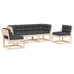 Salon de jardin 5 pcs avec coussins bois de pin massif 510452510452