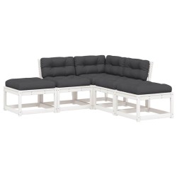 Salon de jardin 5 pcs avec coussins blanc bois massif de pin 510455510455