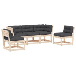 Salon de jardin 5 pcs avec coussins bois de pin massif 510458510458