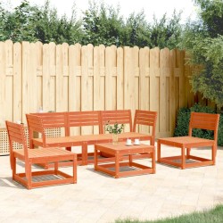 Salon de jardin 5 pcs cire marron bois de pin massif 510460510460