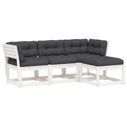 Salon de jardin 4 pcs avec coussins blanc bois de pin massif 510465510465