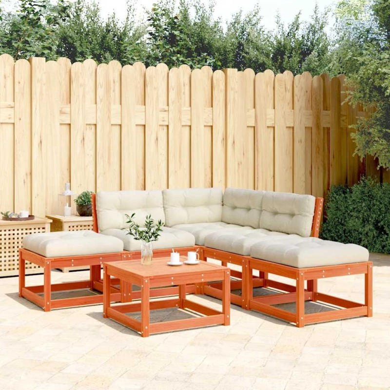 Salon de jardin 5 pcs avec coussins cire marron bois pin massif 510470510470
