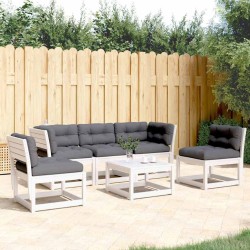 Salon de jardin 5 pcs avec coussins blanc bois massif de pin 510473510473