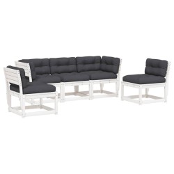 Salon de jardin 5 pcs avec coussins blanc bois massif de pin 510473510473