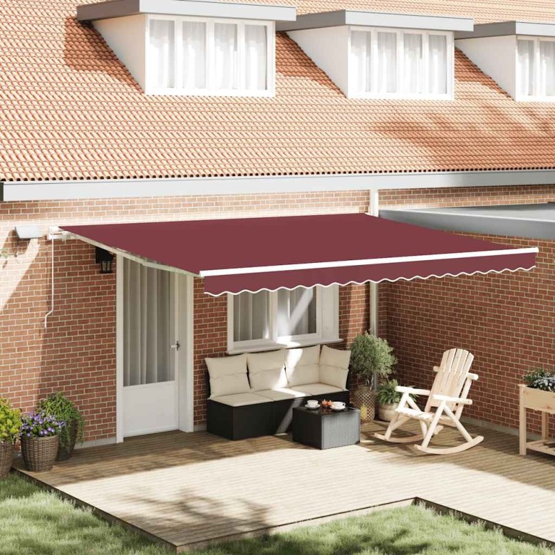 Auvent manuel rétractable avec LED bordeaux 450x300 cm 510479510479
