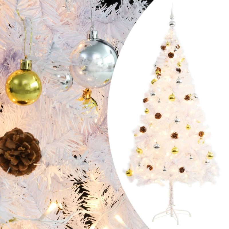 Arbre de Noël artificiel pré-éclairé avec boules blanc 180 cm 510504510504