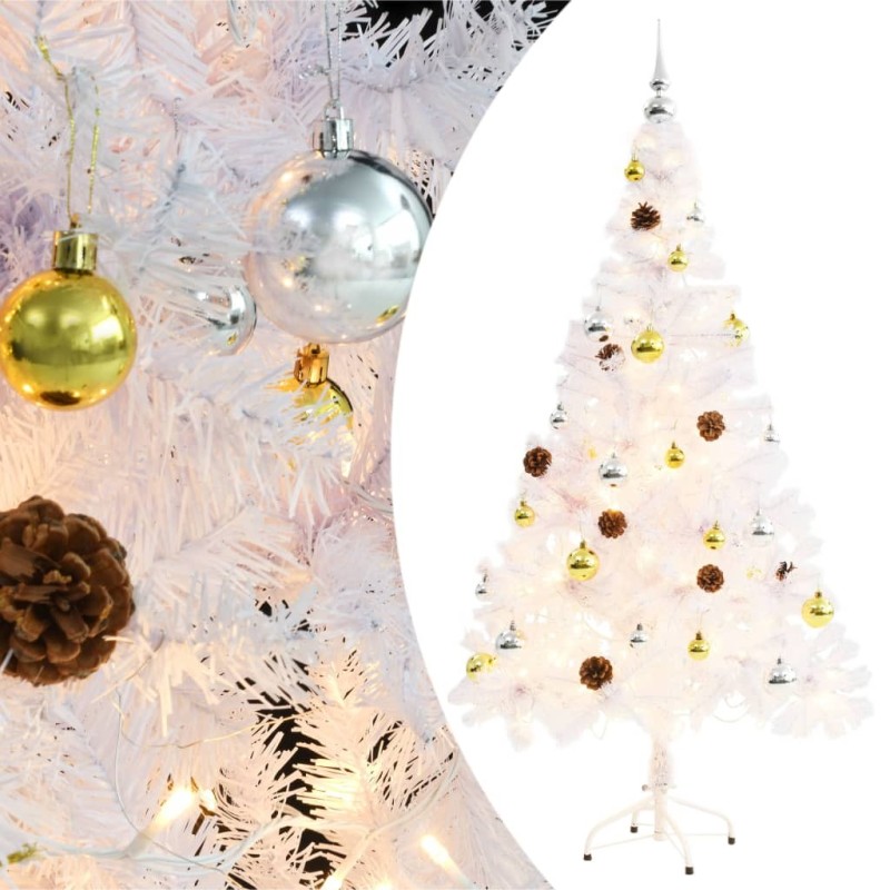 Arbre de Noël artificiel pré-éclairé avec boules blanc 150 cm 510513510513