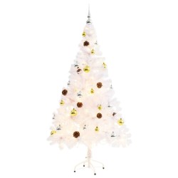 Arbre de Noël artificiel pré-éclairé avec boules blanc 150 cm 510513510513