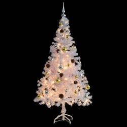 Arbre de Noël artificiel pré-éclairé avec boules blanc 150 cm 510513510513
