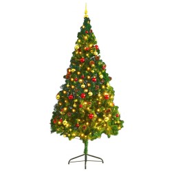 Arbre de Noël artificiel pré-éclairé avec boules vert 210 cm 510514510514