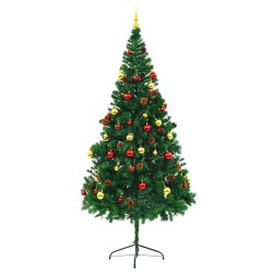 Arbre de Noël artificiel pré-éclairé avec boules vert 210 cm 510514510514
