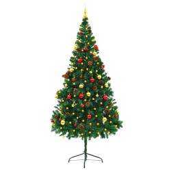 Arbre de Noël artificiel pré-éclairé avec boules vert 210 cm 510514510514
