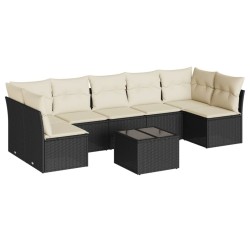 Salon de jardin 8 pcs avec coussins noir résine tressée 510535510535