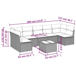 Salon de jardin 8 pcs avec coussins noir résine tressée 510535510535