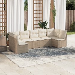 Salon de jardin avec coussins 7 pcs beige résine tressée 510536510536