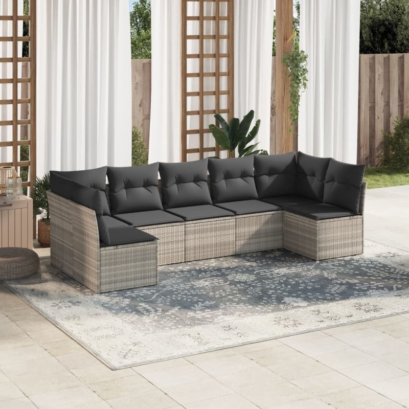 Salon de jardin avec coussins 7 pcs gris clair résine tressée 510537510537